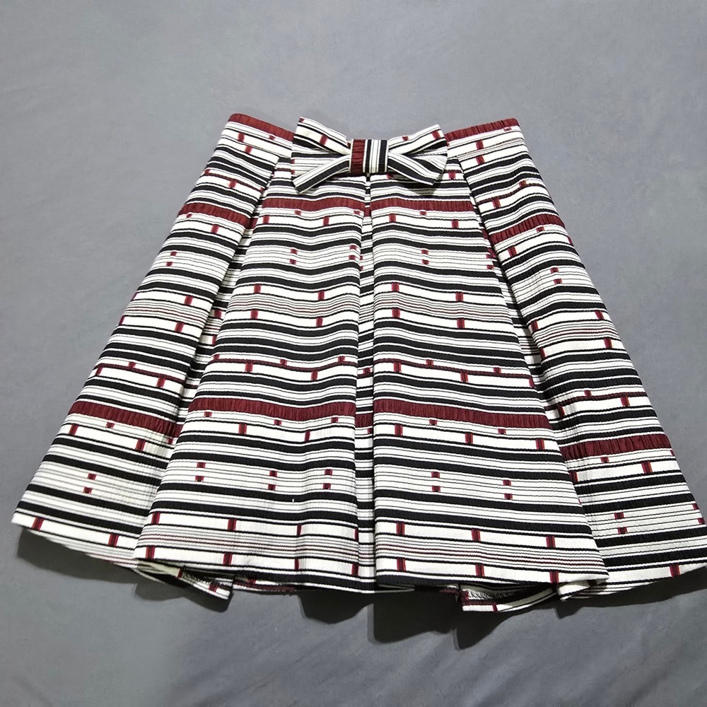 Tristan A-Line Skirt Womens 6 Black White Red Striped Bow Detail Pockets